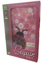 Load image into Gallery viewer, NIrV, Sequin Bible, Leathersoft, Pink LadyBug Sparkle Flexcover.
