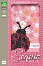 Load image into Gallery viewer, NIrV, Sequin Bible, Leathersoft, Pink LadyBug Sparkle Flexcover.
