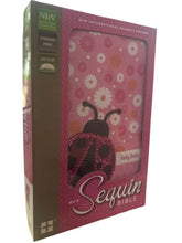 Load image into Gallery viewer, NIrV, Sequin Bible, Leathersoft, Pink LadyBug Sparkle Flexcover.
